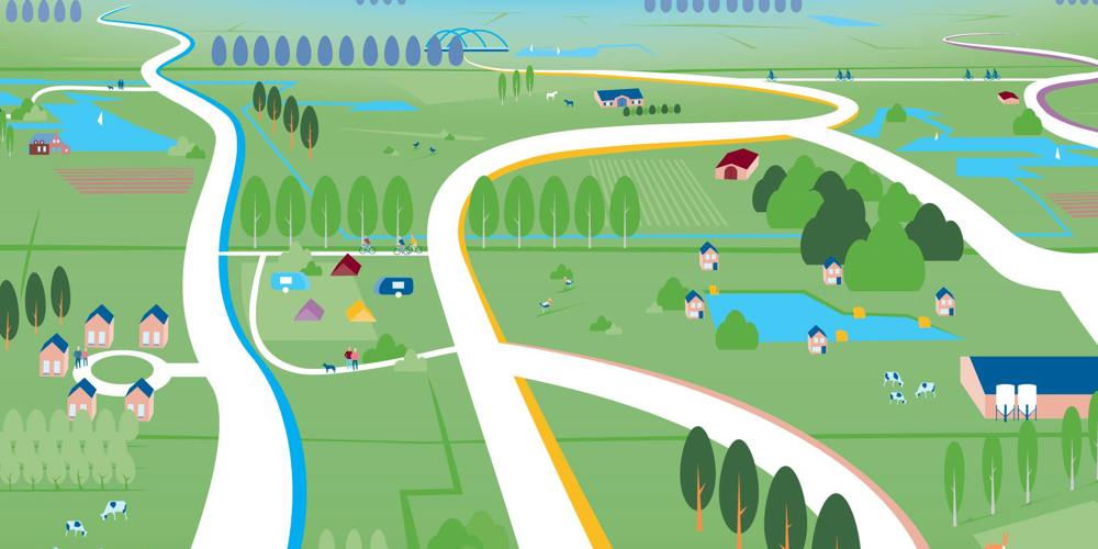 Illustratie landschap met wegen erin getekend