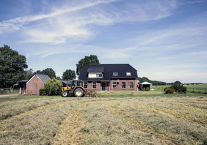Boerderij met een traktor.